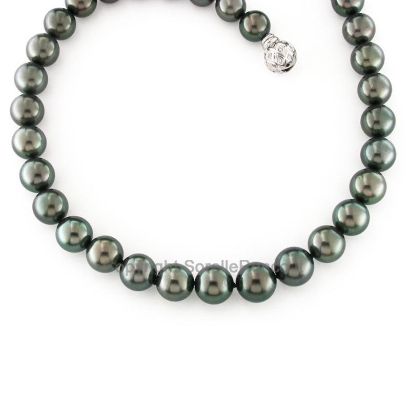 COLLANA PERLE TAHITI ORO E DIAMANTI Ø10-12MM