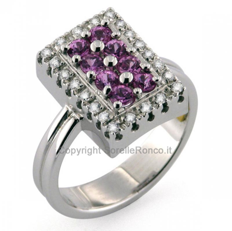 ANELLO ZAFFIRI ROSA RECARLO  ORO BIANCO