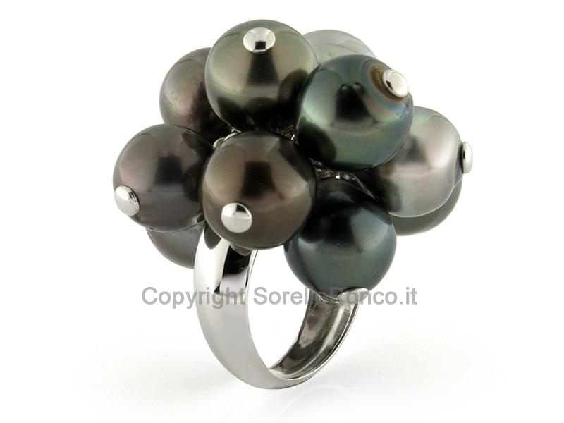 ANELLO IN ORO CON PERLE SCURE