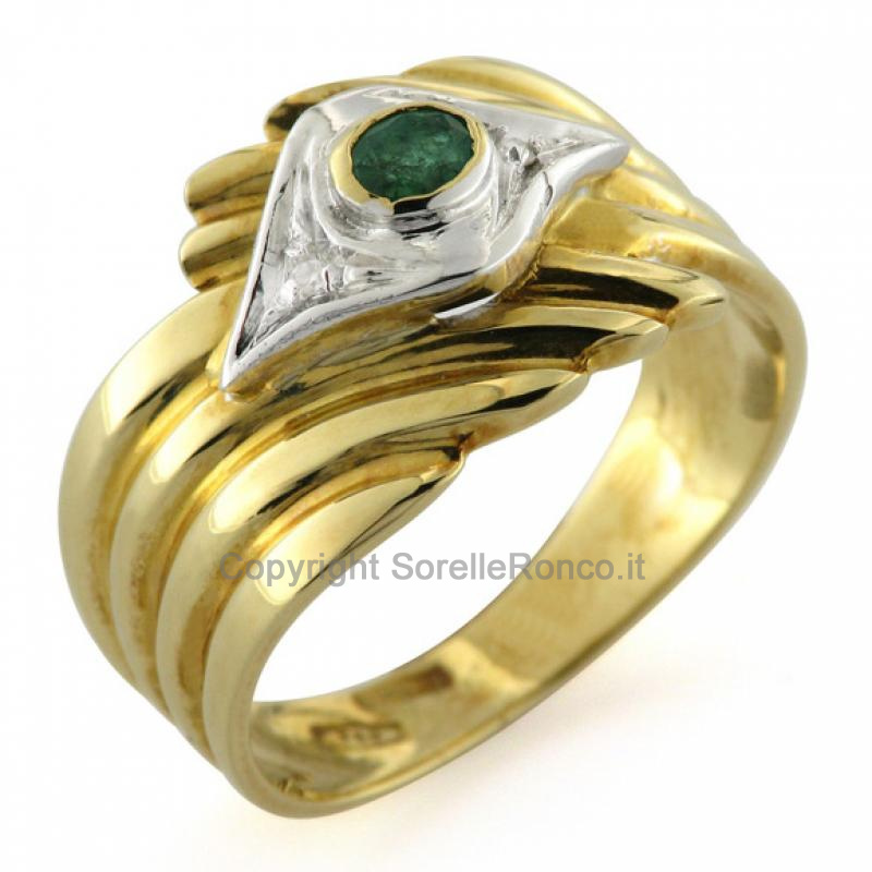 ANELLO FASCIA CON SMERALDO E DIAMANTI 