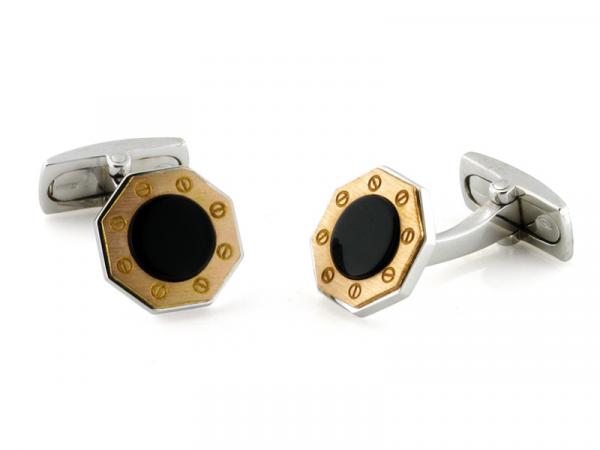 CF00416 - Gemelli Oro e Argento con Pietra Onice