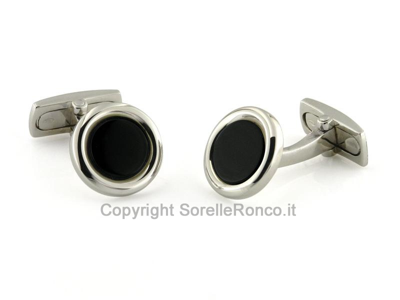 COPPIA GEMELLI ARGENTO CON PIETRA ONICE