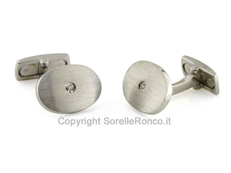 GEMELLI ARGENTO SATINATO CON BRILLANTE