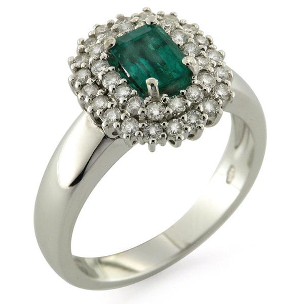 CF00432 - Anello con Smeraldo e Pavè di Diamanti