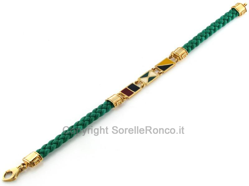 BRACCIALE UOMO TRECCIA PELLE VERDE E ORO