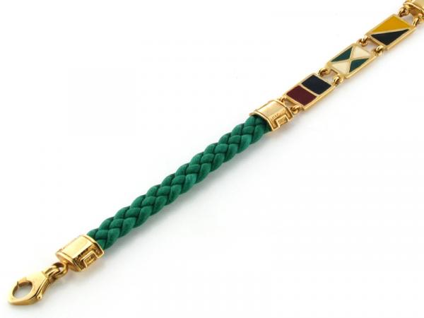 CF00459 - Bracciale Uomo Treccia Pelle Verde e Oro