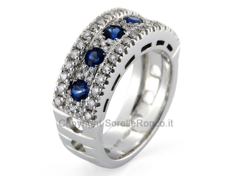 ANELLO A FASCIA ORO ZAFFIRI E DIAMANTI 