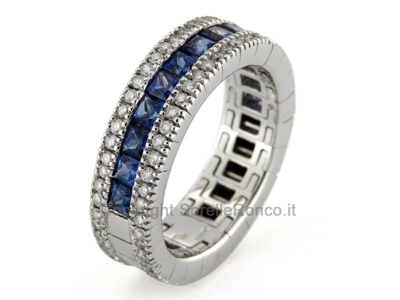 ANELLO ETERNITY ORO 18KT ZAFFIRI CARRE E DIAMANTI 
