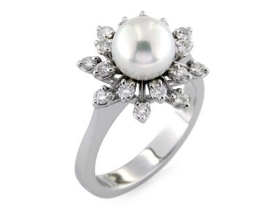 Anello Perla in Oro Bianco e Diamanti