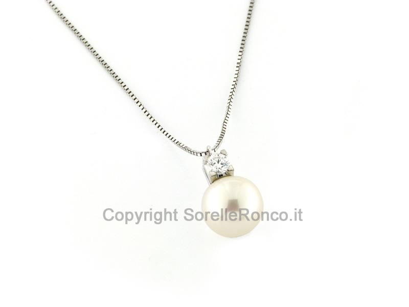 COLLANA ORO CON PERLA 7,75MM E DIAMANTE