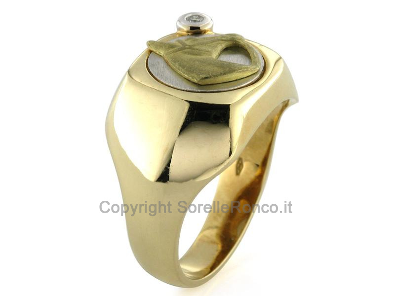 ANELLO UOMO A SCUDO IN ORO E DIAMANTE