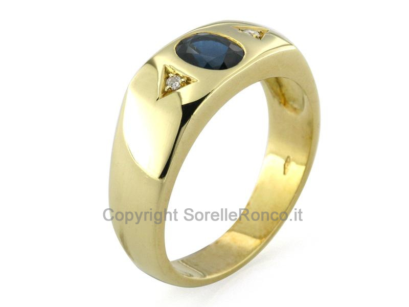 ANELLO UOMO CON ZAFFIRO BLU E DIAMANTI