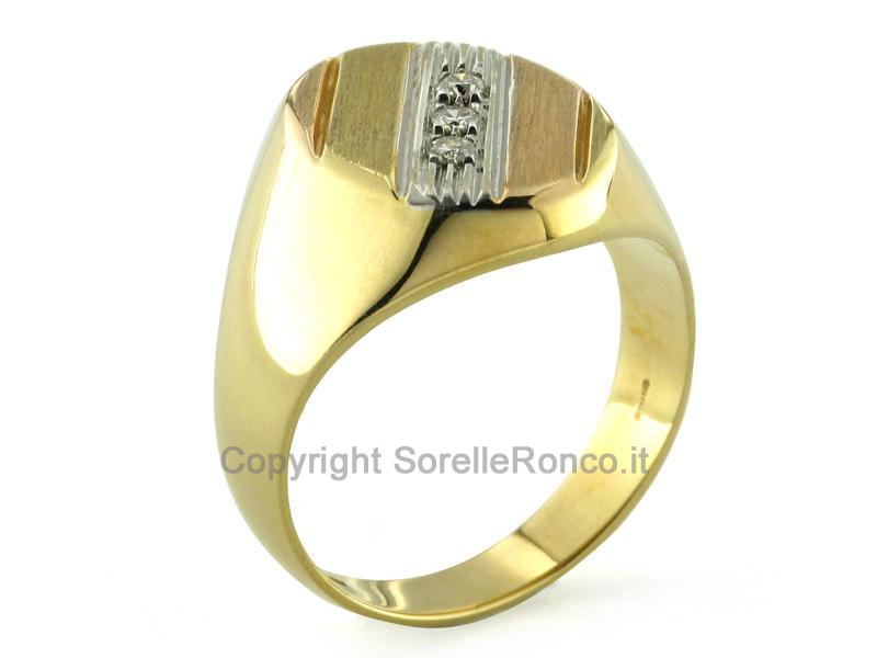 ANELLO UOMO ORO 3 COLORI CON BRILLANTI