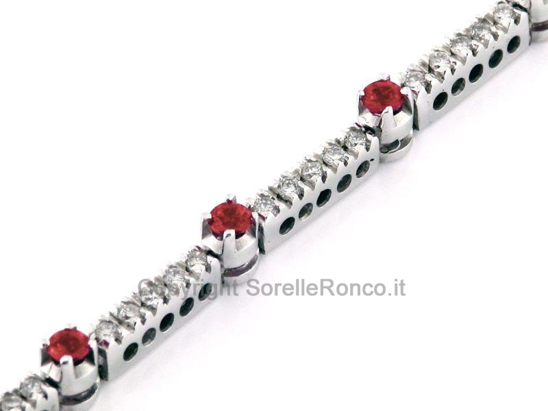 BRACCIALE TENNIS ORO DIAMANTI E RUBINI