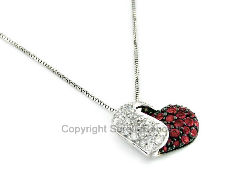 COLLANA CUORE CON RUBINI E DIAMANTI