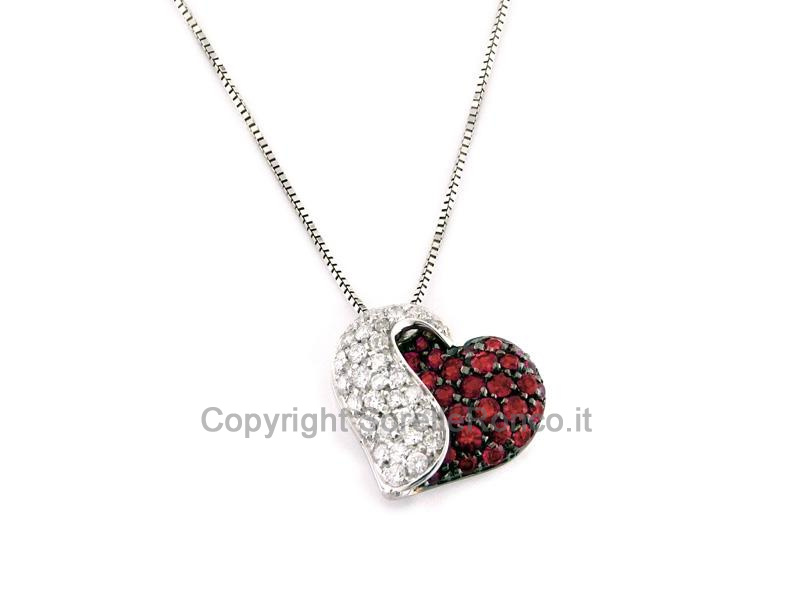 COLLANA CUORE CON RUBINI E DIAMANTI