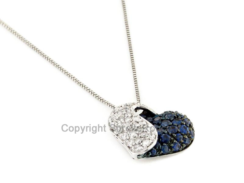 COLLANA PENDENTE CUORE ZAFFIRI DIAMANTI