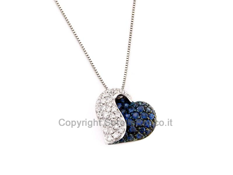 COLLANA PENDENTE CUORE ZAFFIRI DIAMANTI