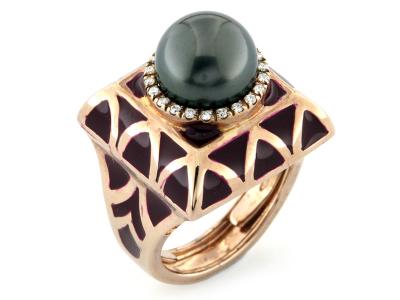 Anello Oro Rosa Diamanti e Perla ø 10mm