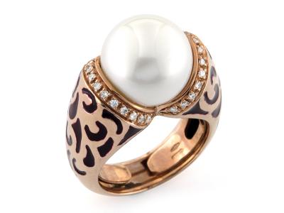 Anello Oro Rosa Diamanti e Perla ø 10mm