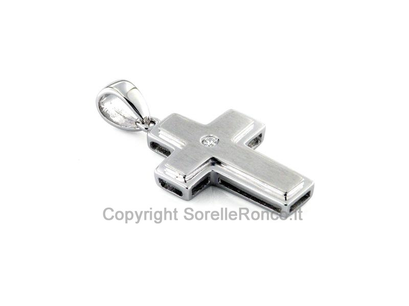 CROCE IN ORO BIANCO CON DIAMANTE
