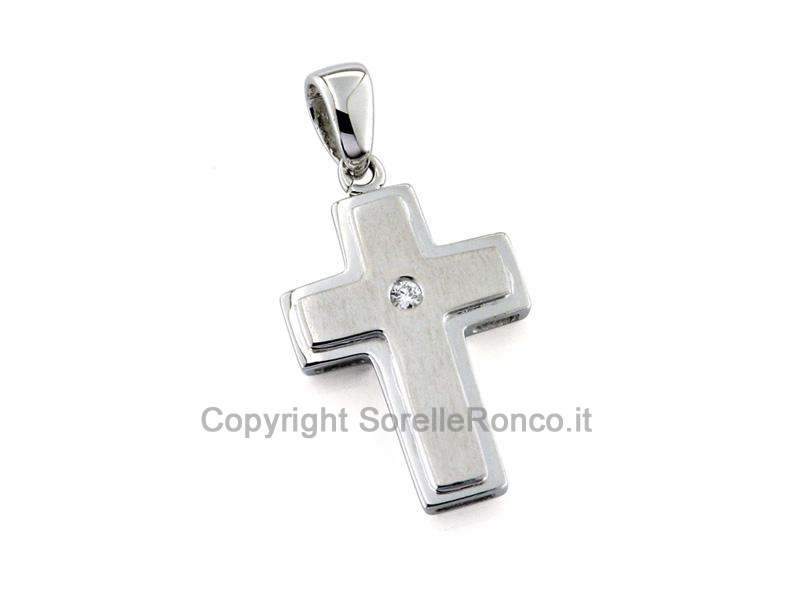 CROCE IN ORO BIANCO CON DIAMANTE