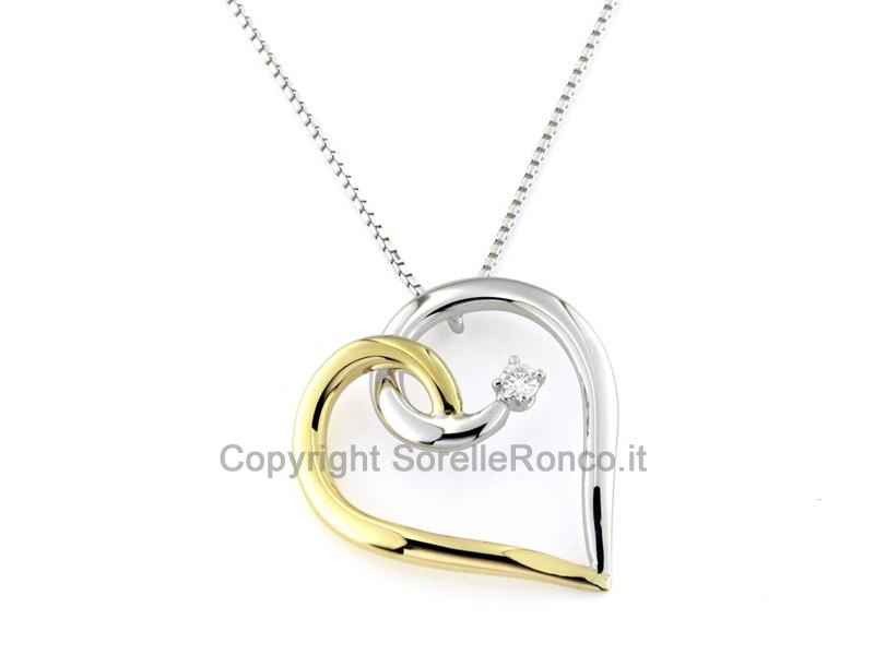 GIROCOLLO CUORE ORO BICOLORE E DIAMANTE