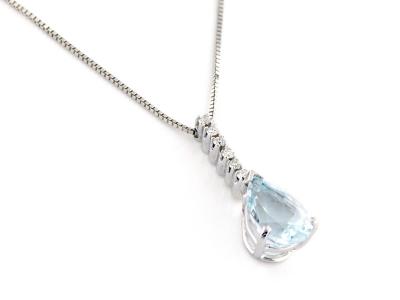 Collana in Oro Bianco 18 Kt Diamanti e Acquamarina
