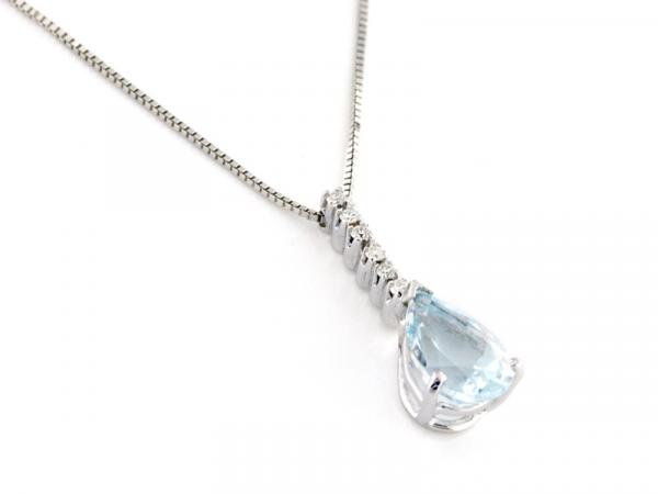 CF00685 - Collana in Oro Bianco 18 Kt Diamanti e Acquamarina