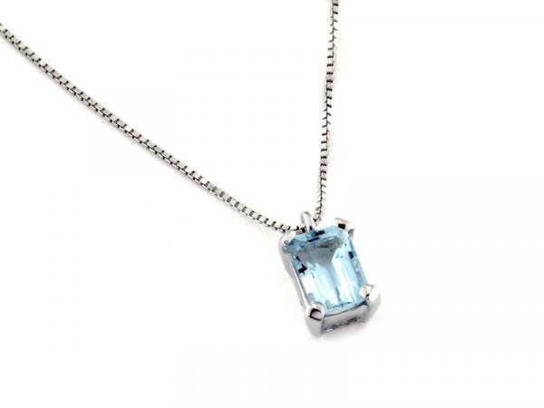 CF00696 - Collana Oro Bianco con Acquamarina 5x7mm