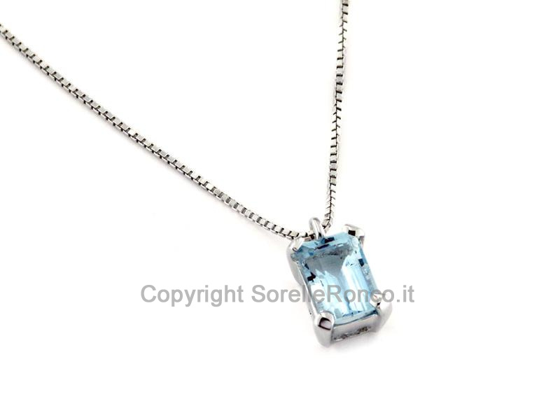 COLLANA ORO BIANCO CON ACQUAMARINA 5X7MM
