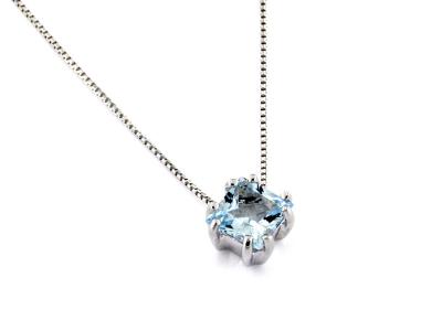 Collana Oro Bianco con Acquamarina 6x6mm