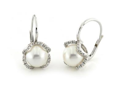 Orecchini Oro Diamanti e Perle ø 9-9.5mm