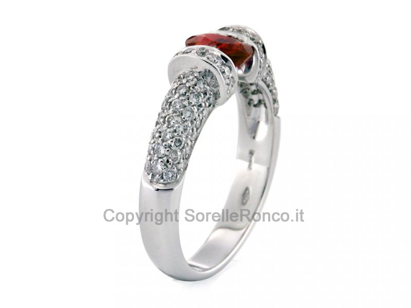 ANELLO ORO BIANCO RUBINO E DIAMANTI 