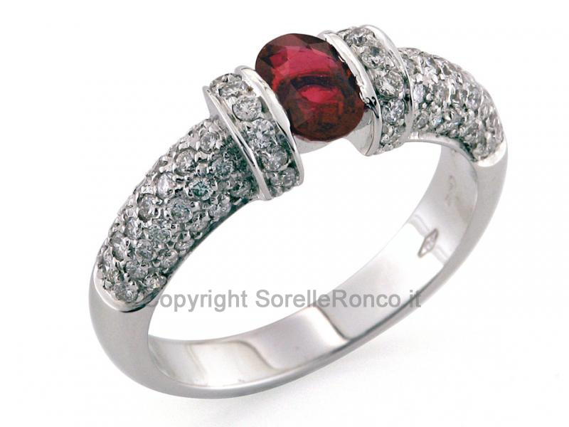 ANELLO ORO BIANCO RUBINO E DIAMANTI 