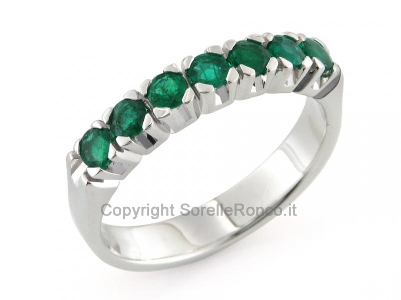 ANELLO VERETTA ORO BIANCO CON SMERALDI