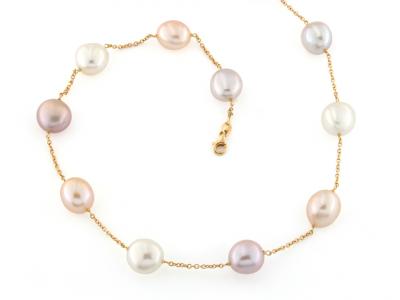 Collana Oro Giallo e Perle Multicolor