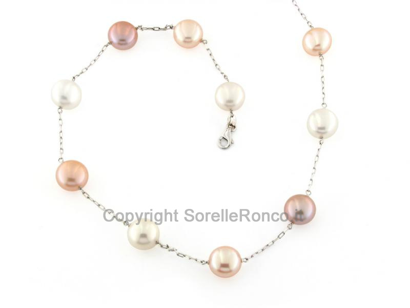 COLLANA ORO BIANCO CON PERLE MULTICOLOR
