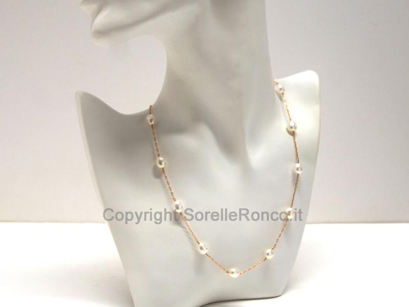 COLLANA IN ORO ROSA CON PERLE BIANCHE