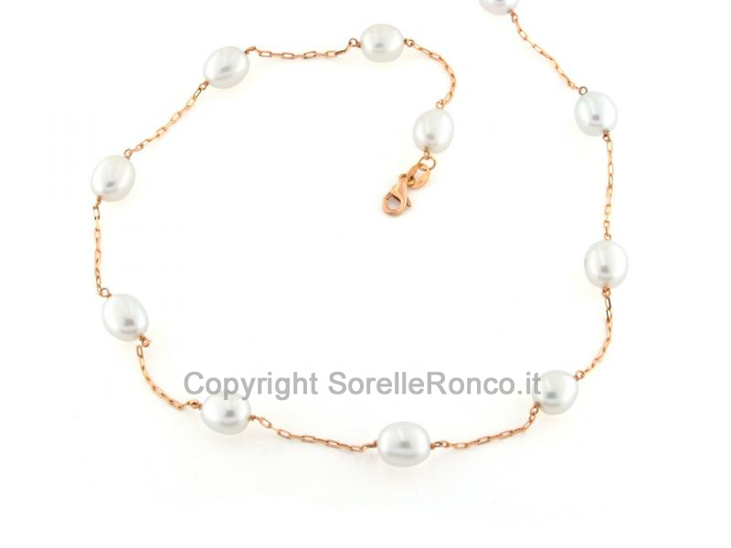 COLLANA IN ORO ROSA CON PERLE BIANCHE