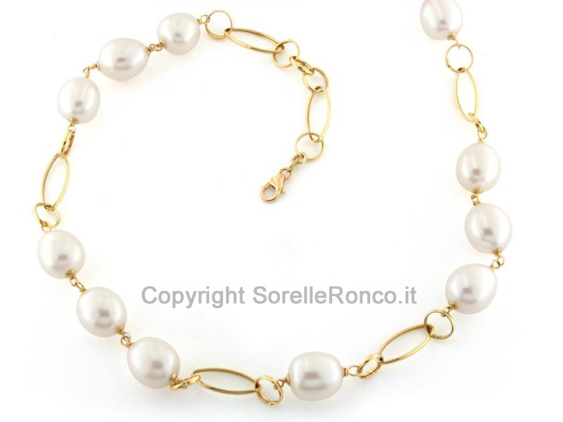 COLLANA IN ORO GIALLO CON PERLE BIANCHE
