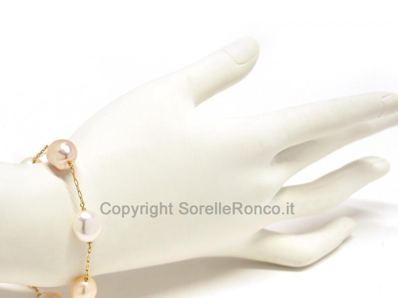 BRACCIALE ORO GIALLO CON PERLE COLORATE