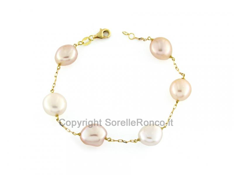 BRACCIALE ORO GIALLO CON PERLE COLORATE
