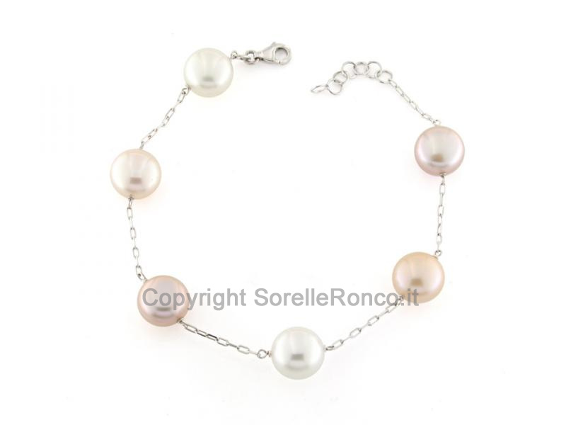 BRACCIALE IN ORO BIANCO E PERLE COLORATE