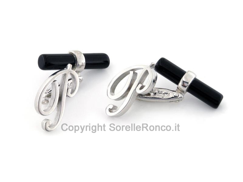 GEMELLI CON ONICE E LETTERA P IN ARGENTO