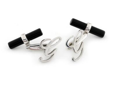 Gemelli con Onice e Lettera G in Argento