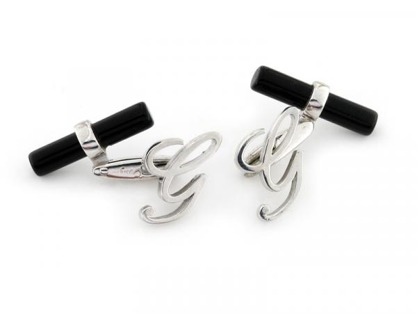 CF00912-G - Gemelli con Onice e Lettera G in Argento