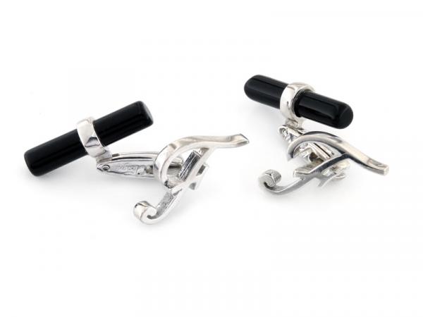 CF00912-F - Gemelli con Onice e Lettera F in Argento