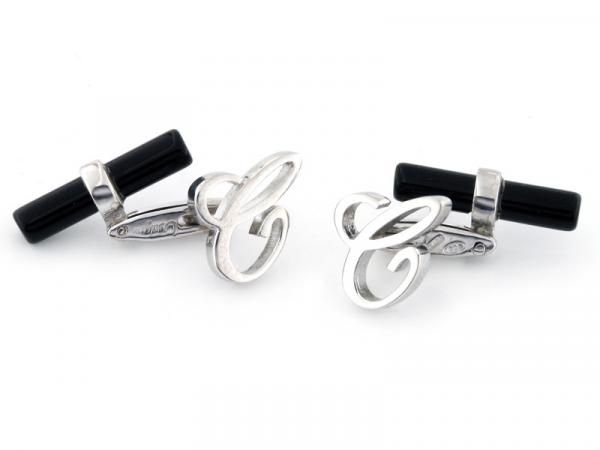 CF00912-C - Gemelli con Onice e Lettera C in Argento