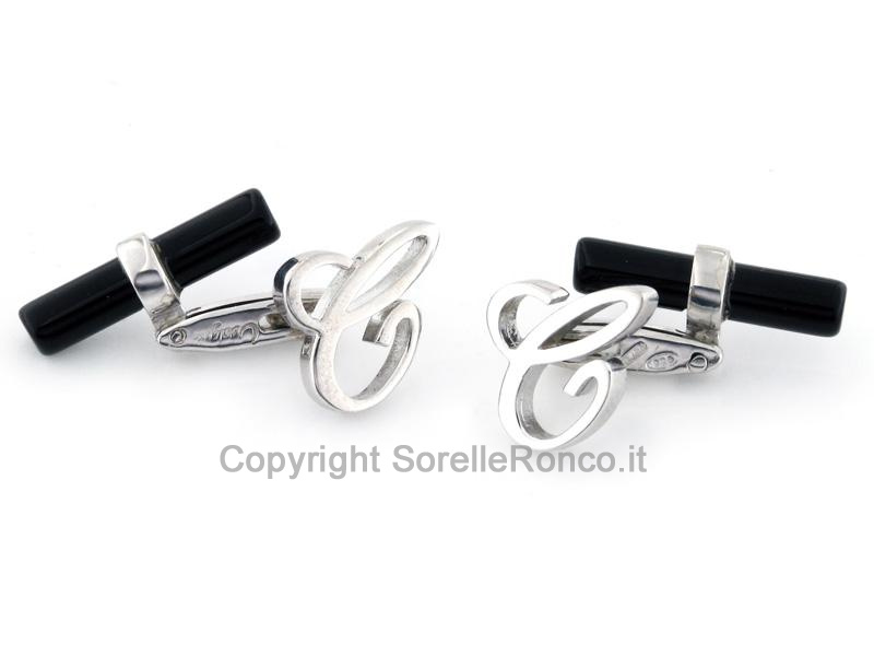 GEMELLI CON ONICE E LETTERA C IN ARGENTO